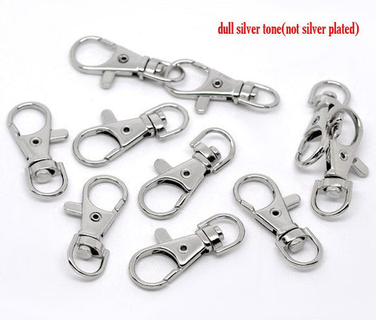 CL157 - LARGE - 20 pcs. Silver Tone Lobster Swivel Clasps for Key Ring - 37mm x 16mm - Claw Clasps