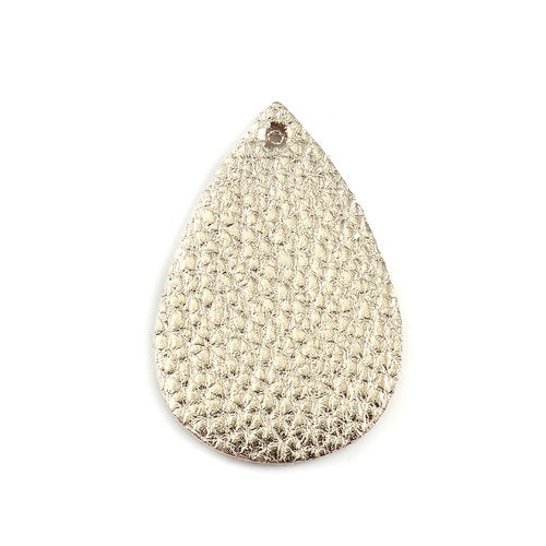 P1122 - 10 pcs. Gold Faux Leather Dangle Charms Pendants - Teardrop - 56mm (2.2") - Great for Light Earrings or Dangles! Double-Sided