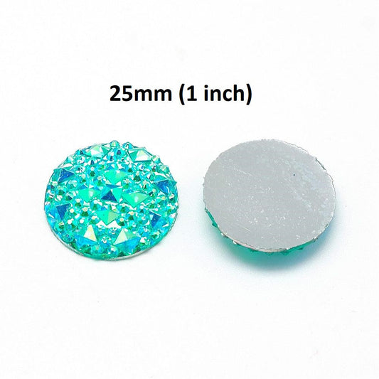 CA744 - 10 pcs Druzy Resin Embellishment Cabochons Clear Blue Ice Mint Multicolor Iridescent AB - 25mm - Shimmer Style - 1 inch - 1"