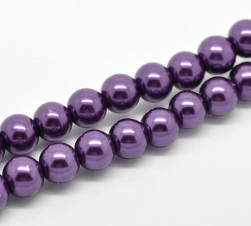BD741 - 10mm Dark Purple Glass Pearl Imitation Round Beads - 16 inch strand - Approx. 40 beads per strand - Hole Size: 1.3mm