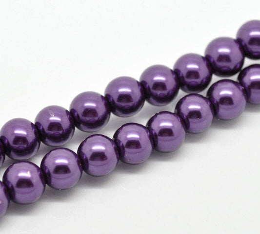 BD741 - 10mm Dark Purple Glass Pearl Imitation Round Beads - 16 inch strand - Approx. 40 beads per strand - Hole Size: 1.3mm