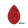 P1168 - 10 pcs. Red Glitter Faux Leather Dangle Charms Pendants - Teardrop - 39mm (1.53") - Great for Light Earrings and Dangles! Double Sided