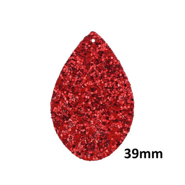 P1168 - 10 pcs. Red Glitter Faux Leather Dangle Charms Pendants - Teardrop - 39mm (1.53") - Great for Light Earrings and Dangles! Double Sided