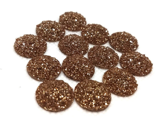 CA678 - 10 pcs Druzy Resin Embellishment Cabochons Sparkly Brown - 14mm - Dome Circle