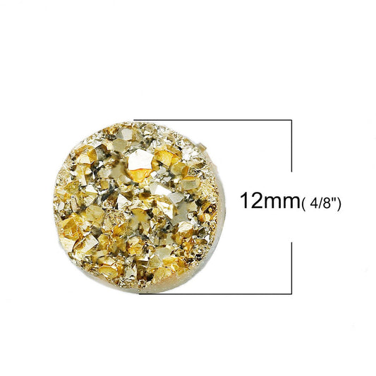 CA188 - 10 pcs Druzy Resin Embellishment Cabochons Gold Golden Shiny - 12mm