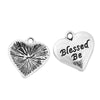 P867 - 10 pcs. Antique Silver "Blessed Be" Heart Charm with Message- 19mm X 18mm