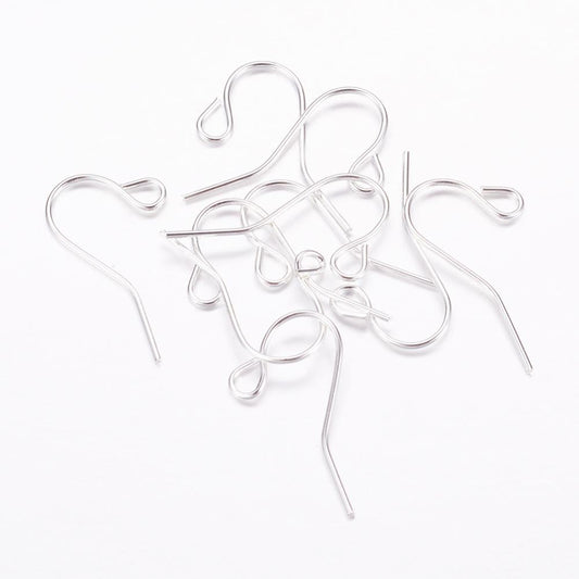 E499 - 100 pcs Silver Plated Earring Hooks with Loop Hole - 17mm x 12mm - Hole Size: 2mm