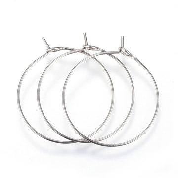 W029 - 20 pcs. 316L Surgical Stainless Steel Wine Charm / Earwire Hoop Rings - 25mm - 21 Gauge (0.7mm Thick) - Hypoallergenic! Tarnish Resistant!