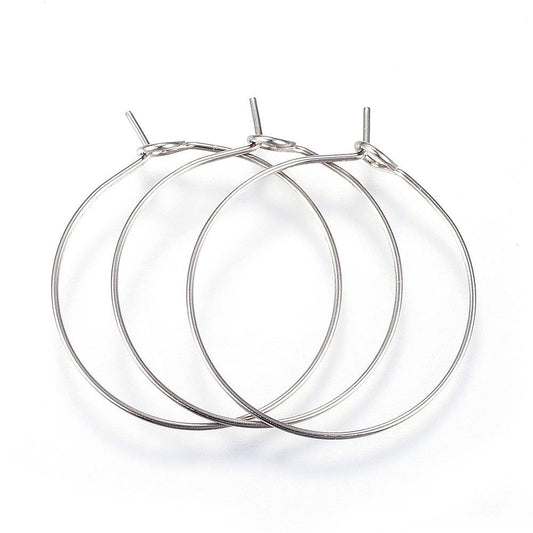 W029 - 20 pcs. 316L Surgical Stainless Steel Wine Charm / Earwire Hoop Rings - 25mm - 21 Gauge (0.7mm Thick) - Hypoallergenic! Tarnish Resistant!