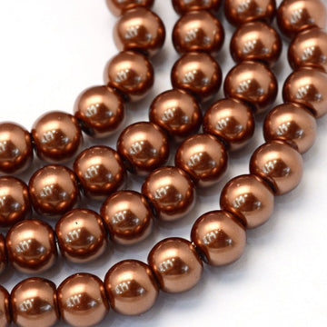 BD209 - 12mm Cinnamon Brown Glass Pearl Imitation Round Beads - 16 inch strand (Approx. 30 Beads)