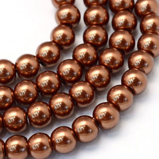 BD209 - 12mm Cinnamon Brown Glass Pearl Imitation Round Beads - 16 inch strand (Approx. 30 Beads)