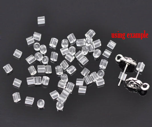 E526 - 1000 pcs (500 Pairs) Clear Rubber Earring Back Stoppers - 3mm x 3mm - Cylinder Shape - Hole Size: 0.5mm