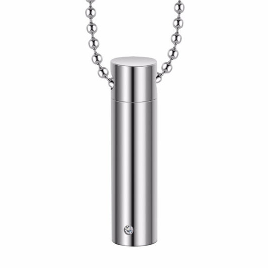 P944 - 1 pc. Stainless Steel Cylinder Pendant with Rhinestone - Screw Opening - 40mm x 10mm - 1.57 inch - Hypoallergenic! Tarnish Resistant