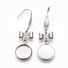 E135 - 10 pcs. 316 Stainless Steel Silver Tone Earring Dangle Hooks Settings Bezels Cabochons - 12mm Glue Pad Setting - Bow Design