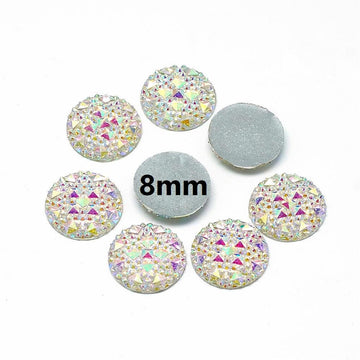 CA967 - 10 pcs Druzy Resin Embellishment Cabochons Clear Multicolor AB - 8mm - Shimmer