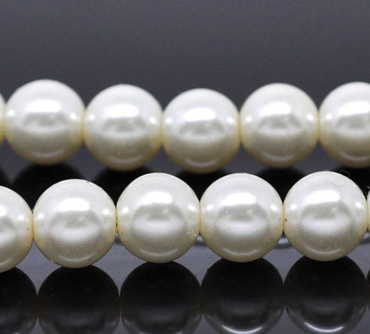 BD223- 12mm Ivory Glass Pearl Imitation Round Beads - 16 1/4 inch strand (Approx. 36 Beads)