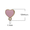 E705 - 10 pcs. Gold Plated with Pink Enamel Heart Earring Posts Studs with Loop Cabochons Tacks- 12mm x 11mm Base - 14mm Length - Hole Size: 1.2mm