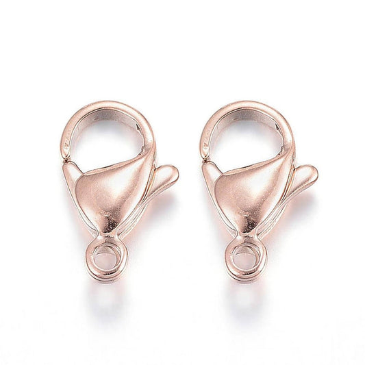 CL166 - 10 pcs. 304 Stainless Steel Lobster Clasps - 12mm x 7mm - Hypoallergenic! - Claw Clasps - Rose Gold Plated