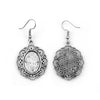 E794 - 10 pcs. Antique Silver Tone Earring Dangle Hooks Settings Bezels Cabochons - 18mm x 13mm Glue Pad Setting - Ornamented - Carved - Oval