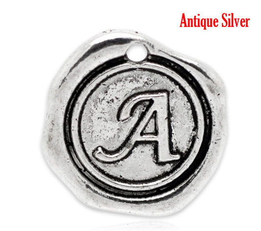 P093 - 5pcs. Antique Silver LARGE Letter "A" Alphabet Letter - 18mm x18mm - Wax Design