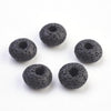 BD634 - 10 pcs. Waxed Black Lava Rondelle Spacer Beads - 15mm - Large Hole - Hole Size: 4mm - Fits European Cords!