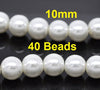 BD102 - 10mm White Glass Pearl Imitation Round Beads - 16 inch strand