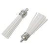 P573 - 10 pcs. White Faux Suede Tassel Dangle Charms Pendants - Silver Tone - 6cm (2 3/8") x 1.2cm (1/2") - Great for Light Earrings &amp; Dangles
