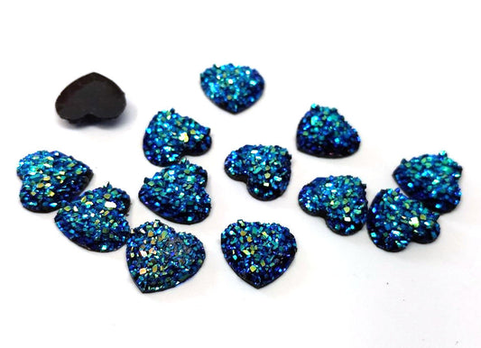 CA759 - 10 pcs Druzy Resin Embellishment Cabochons Multicolor Blue - 12mm - Heart