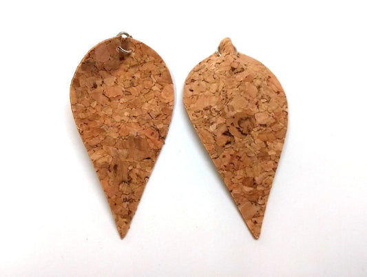 P2224 - 10 pcs. Original Cork Style Faux Leather Dangle Charms Pendants - Pinch Leaf - Silver Tone Jump Ring - 62mm (2.5") - Great for Earrings!