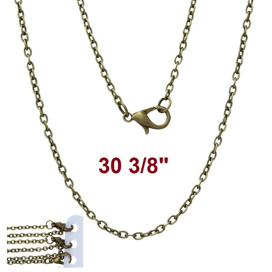 N193 - 12 pcs. Antique Bronze Cable Chain Link Necklaces 30 3/8" - (3 x 2mm Links) - Lobster Clasps - Claw Clasps