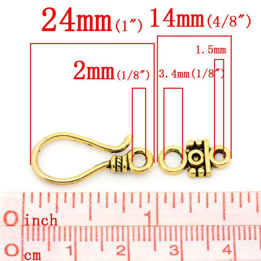 CL169 - 20 pieces (10 sets) Gold Plated Toggle Clasps - 24mm x 11mm - 14mm x 7mm - 2mm and 3.4mm Holes