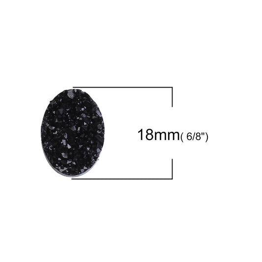 CA391 - 10 pcs Druzy Resin Embellishment Oval Cabochons Black - 18x13mm - 18mm x 13mm - 13x18mm