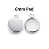 P088 - 10 pcs. 304 Stainless Steel Circle Settings Bezels Cabochons Pendants - 6mm Glue Pad Setting - Silver Tone - Trays - Single Parallel Loop