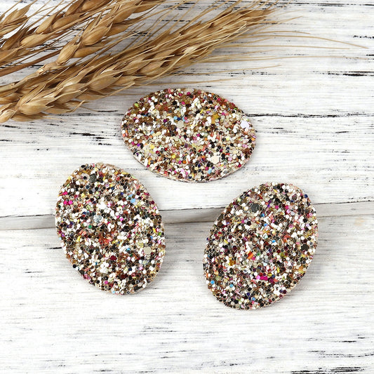 P607 - 10 pcs. Gold Multicolor Faux Leather Dangle Charms Pendants - Oval - 41mm (1.6") - Great for Light Earrings, Necklaces or Dangles