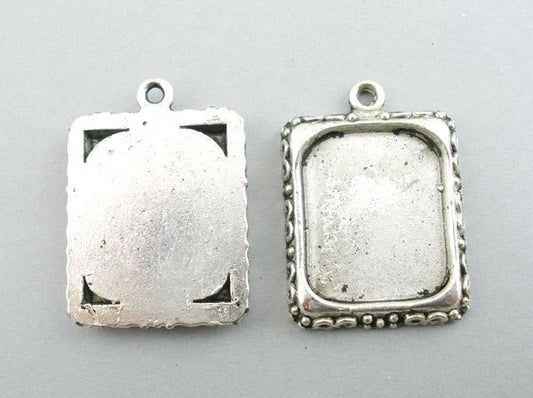 P659A - 5 pcs. Antique Silver Pendant Picture Photo Frame Setting Pendants Charms - 18mm X 21mm - Fits 16mm x 13.5mm Settings