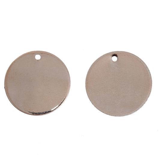P1018 - 10 pcs. Rose Gold Plated Round Circle Stamping Tags - 15mm (0.59 inch) (1.5 cm) - Hole Size: 1.1mm - Made of Copper! - 1.2mm Thick