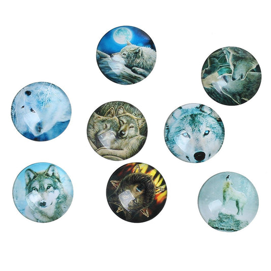 CA442 - 30 pcs Circle Wolf Assortment Glass Round Dome Seals Tiles Cabochons - 20mm (3/4")