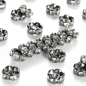 BD585 - 20 pcs Gunmetal Black Clear Rhinestone Rondelle Spacer Beads - 6mm x 3mm - Grade A - Hole Size: 1mm - Curved Edge - Wavy Edge