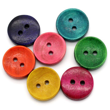 BU014 - 100 pcs Assortment of Wood Buttons (Mix of colors)- 15mm (1.5cm) - 2 holes