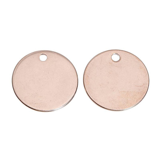 P983 - 3 pcs. Stainless Steel Rose Gold Plated Round Circle Stamping Tags - 15mm (0.59 inch) (1.5 cm) - Hole Size: 1.8mm