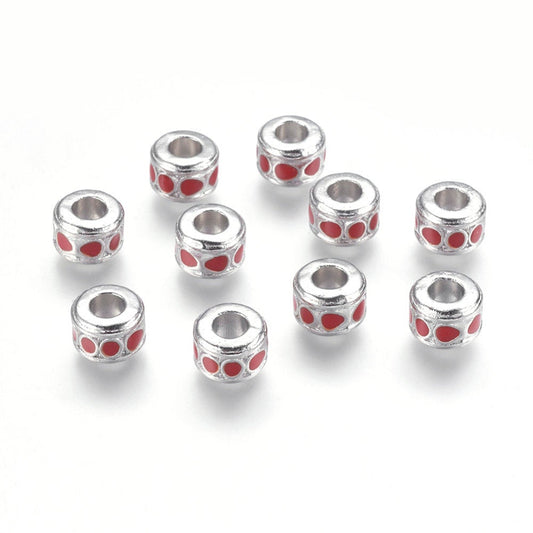 BD685 - 20 pcs Silver Tone Metal Cylinder Rondelle Spacer Beads - 10mm - Large Hole: 4.5mm - Fits European Cords and Paracord!