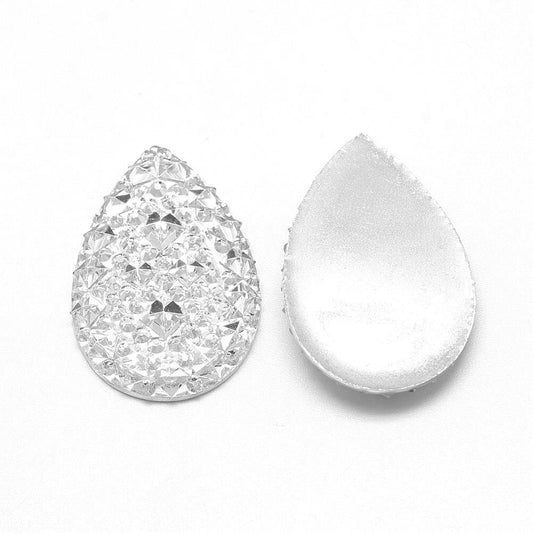 CA093 - 10 pcs Drusy Druzy Resin Embellishment Teardrop Cabochons - Clear Silver - 25x18mm - 25mm x 18mm - 18x25mm - Tear Drop - Shimmer Style