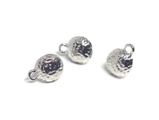 E424 - 10 pcs. (5 pairs) Silver Tone Earring Posts/Bases/Studs/Settings - Hammered Style - Half Round - 10mm Diameter- 13mm with Loop - Hole: 1.8mm