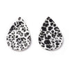 P2059 - 10 pcs. Leopard Faux Leather Dangle Charms Pendants - Teardrop - Black and White - 56mm (2.2") - Double Sided