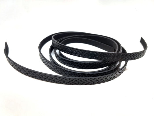 N176 - 1M (3.28 FT) - Black FLAT Faux Leather Jewelry Cord - 10mm Wide - BRAIDED