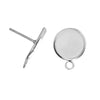 E118 - 10 pcs. 304 Stainless Steel Silver Earring Posts Studs Settings Bezels Cabochons Tacks with Loop - 12mm Glue Pad Setting - Parallel Loop