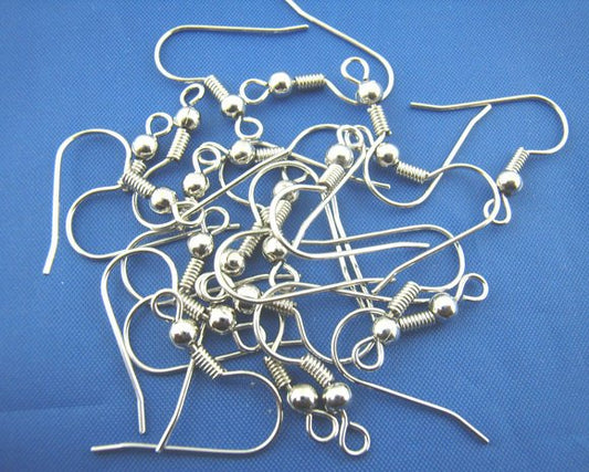 E002 - 200 pcs Silver Tone Earring Hooks with Spring and Ball - 18x19mm - 0.8mm (20 gauge)