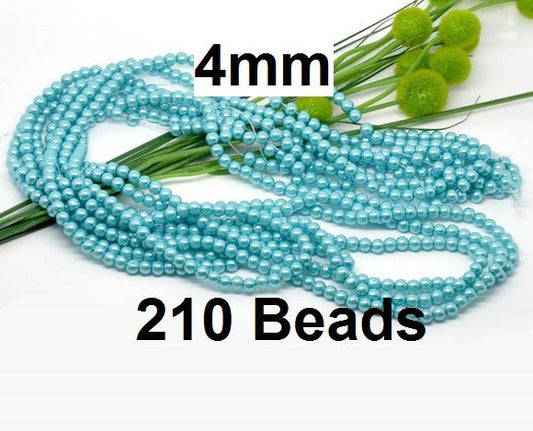 BD039 - 4mm Aqua Blue Glass Pearl Imitation Round Beads - 32 inch strand