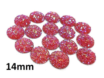 CA679 - 10 pcs Druzy Resin Embellishment Cabochons Pink Fuchsia Multicolor - 14mm - Dome Circle