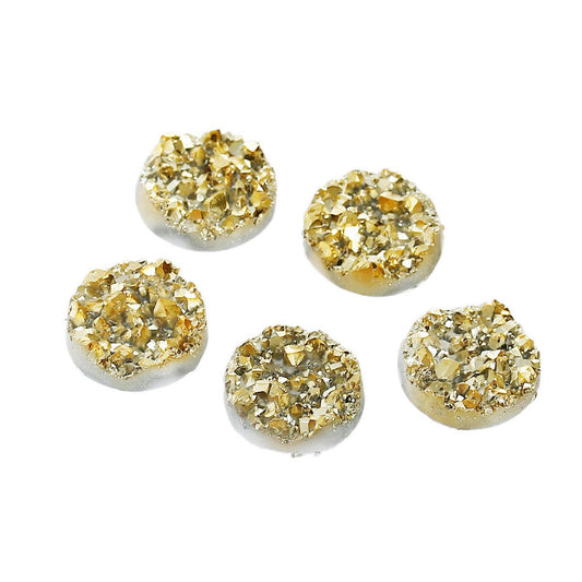 CA188 - 10 pcs Druzy Resin Embellishment Cabochons Gold Golden Shiny - 12mm